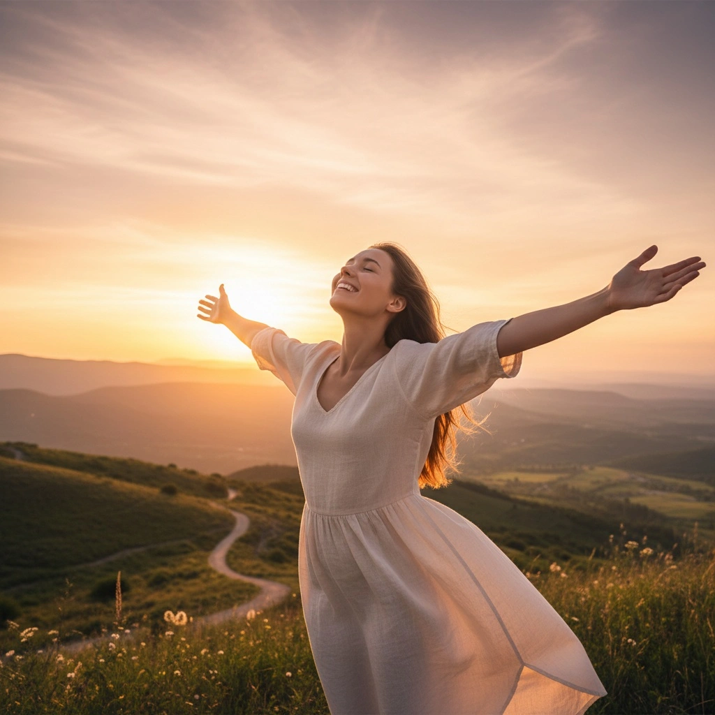 Person feeling hopeful and free - Freedom from gambling addiction